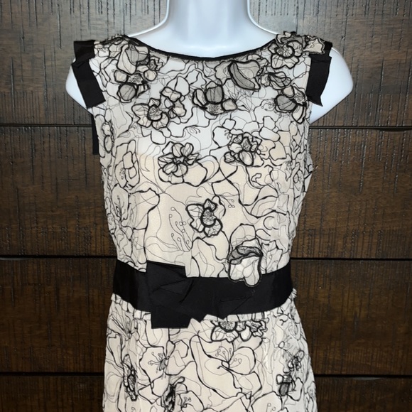 NWT ELIE TAHARI 100% SILK LACE BLACK SILVER SHIFT DRESS 6 - Picture 3 of 5